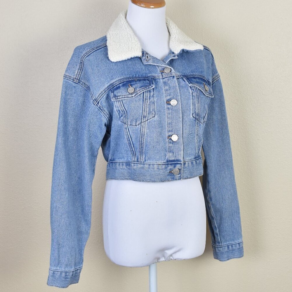 PacSun Sherpa Collar Cropped Trucker Jacket XS - Picture 6 of 8